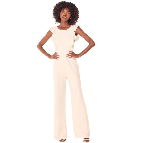 Lulus Feel Your Love Jumpsuit Womens L White Ruffled Wide Leg Cocktail Vacay - Picture 1 of 16